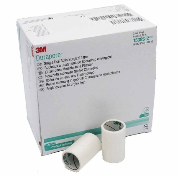 3M Durapore Medical Tape, White, 2 Inch X 1-1/2 Yard, Silk-Like Cloth, NonSterile, 250PK 1538S-2 - main